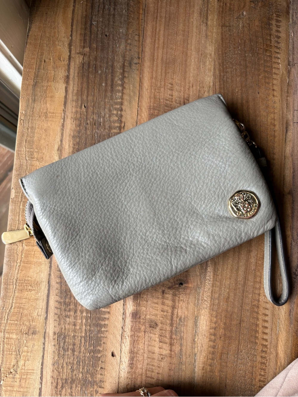 Vince Camuto Light Gray Pebbled Leather Wristlet Clutch